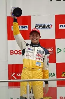Images Dated 12th May 2003: Fabio Carbone (BRA) Signature Dallara-Sodemo celebrates his second position on the podium