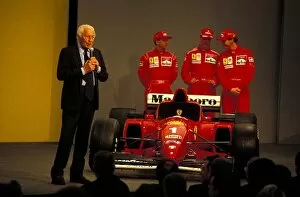 Images Dated 24th January 2003: Ferrari F310 Launch: FIAT President Gianni Agnelli addresses the media at the launch of the new