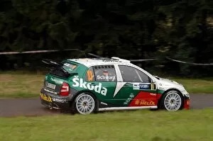 Images Dated 25th August 2005: FIA World Rally Championship: Armin Schwarz, Skoda Fabia WRC, on the shakedown stage