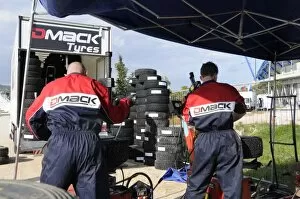 Fia World Rally Championship Collection: FIA World Rally Championship: DMACK tyres at the service park
