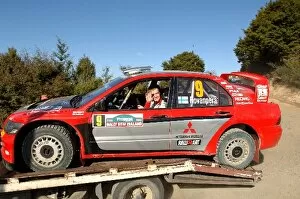 New Zealand Collection: FIA World Rally Championship: Harri Rovanpera Mitsubishi waves, as his car is transported