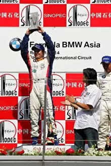 Images Dated 16th October 2005: Formula BMW Asia Series: Race winner Michael Tony Patrizi Team Meritus celebrates on the podium
