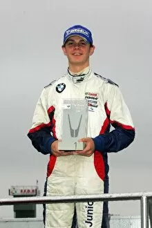 Images Dated 29th August 2005: Formula BMW UK Championship: Junior winner Michael Meadows Master Motorsport on the race one podium