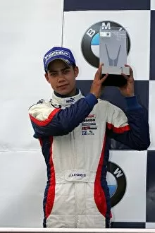 Images Dated 17th September 2005: Formula BMW UK Championship: Race one Junior winner Jonathan Legris Pegasus Motorsport on the podium