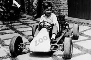 1966 Collection: Formula One Childhood Photos: A young Ayrton Senna da Silva c.1966 on one of his first motorised