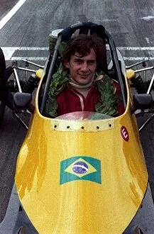 Images Dated 28th January 2002: Formula Ford 1600: Ayrton Senna da Silva Van Diemen R81, posing with his winner├òs garland