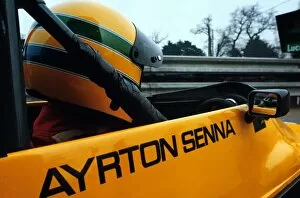 1982 Collection: Formula Ford 2000: Ayrton Senna sits in the Rushen Green Racing Van Diemen RF82