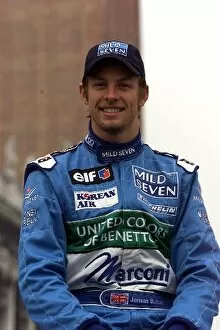 Images Dated 6th February 2001: Formula One Launch: Jenson Button at the Mild Seven Benetton Renault Sport B201 Launch