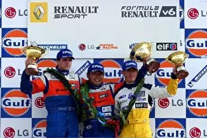 Images Dated 29th June 2003: Formula Renault V6 Eurocup: Race 2 podium L to R, Tristan Gommendy Arta-Signature