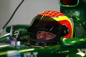 Images Dated 19th September 2002: Formula One Testing: Antonio Pizzonia prepares to test the Jaguar R3 for the first time