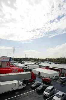Formula One Testing: Blue sky over the paddock during a break in the rain