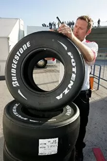 Images Dated 6th December 2007: Formula One Testing: Bridgestone slick tyres are marked ready for use by Ferrari