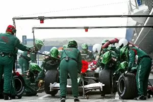 Fuel Collection: Formula One Testing: Christian Klien Jaguar R5 practices his pit stops