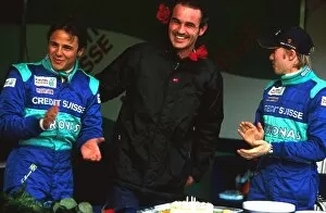 Team Mate Collection: Formula One Testing: Felipe Massa and Nick Heidfeld celebrate Sauber Team manager Beat Zehnders
