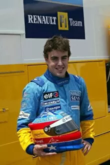 Images Dated 22nd July 2002: Formula One Testing: Fernando Alonso Renault test drivers new helmet