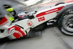 Images Dated 15th June 2006: Formula One Testing: Jenson Button Honda RA106 leaves the garage