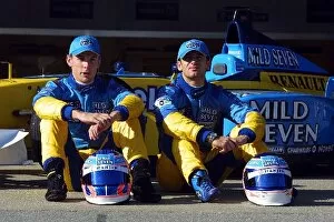 Images Dated 28th January 2002: Formula One Testing: Jenson Button Renault F1 and Jarno Trulli Renault F1, with the new Renault R202