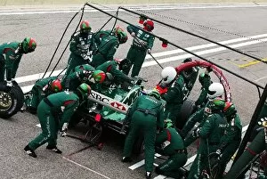 Images Dated 12th February 2003: Formula One Testing: Mark Webber Jaguar Racing R4 practices pit stops