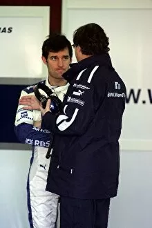 Images Dated 1st February 2005: Formula One Testing: Mark Webber Williams BMW chats with Frank Durney