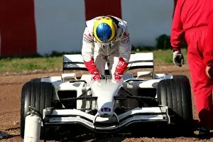 Images Dated 15th November 2007: Formula One Testing: Mike Conway Honda RA107 gets out of the car after spinning