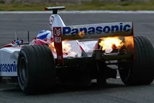 Fire Gallery: Formula One Testing: Olivier Panis Toyota TF103 spits flames from the exhausts