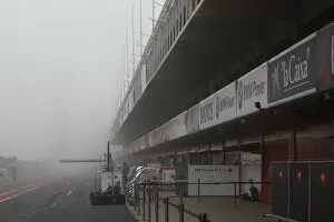Images Dated 12th March 2009: Formula One Testing: Red lights at the end of the pitlane. Start of testing delayed due to fog