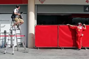 Formula One Testing: Screens up at the Ferrari garage