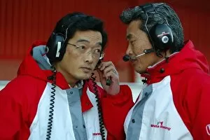 Images Dated 15th January 2003: Formula One Testing: Takeo Kiuchi Honda F1 project leader and Ken Hashimoto