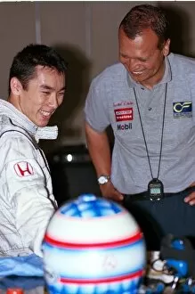 Images Dated 20th December 2001: Formula Three Testing: Takuma Sato, left, and Cesario Formula Three team owner Augusto Cesario