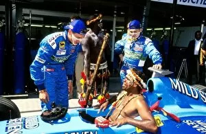 Images Dated 18th December 2000: Formula One World Championship: An Aborigine tries the Benetton for size