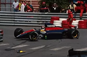 Monaco Collection: Formula One World Championship: Aguri Suzuki Larrousse Lola 91 crashed out of the race