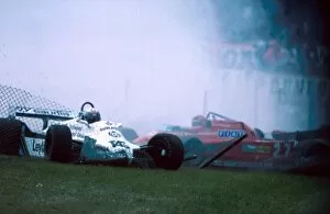 Formula One World Championship: Alan Jones Williams FW07C was collected by a spinning Gilles Villeneuve Ferrari 126CK