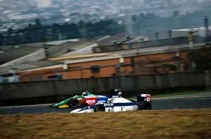 Images Dated 9th January 2001: Formula One World Championship: Alessandro Nannini Benetton Cosworth B190 battles with Jean Alesi