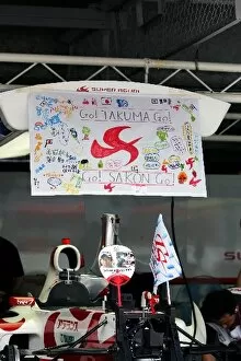 Images Dated 5th October 2006: Formula One World Championship: Banners of support from school children for the Super Aguri F1 Team