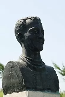 Images Dated 31st July 2008: Formula One World Championship: A bronze bust of Michael Schumacher in the F1 Park of Fame