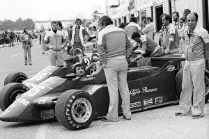 Images Dated 25th February 2010: Formula One World Championship: Bruno Giacomelli Alfa Romeo 179 sits in the pits with team mate