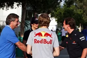 Images Dated 3rd April 2010: Formula One World Championship: Carlos Sainz jr and Carlos Sainz talks with Sebastian Vettel Red