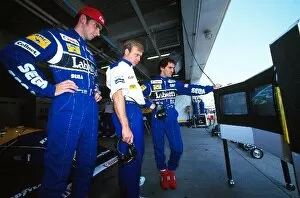 Engineer Collection: Formula One World Championship: Damon Hill, left, David Brown and Alain Prost, right