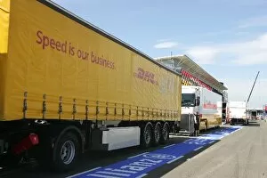Images Dated 1st July 2008: Formula One World Championship: DHL Truck in the pitlane