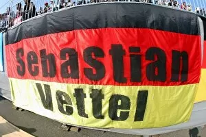 Images Dated 3rd October 2009: Formula One World Championship: Fan banner for Sebastian Vettel Red Bull Racing