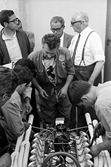1966 Collection: Formula One World Championship: As Ferrari mechanics see to preparing the race-conquering Ferrari