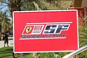 Bahrain Collection: Formula One World Championship: Ferrari sign in the paddock