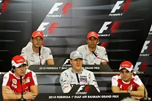Bahrain Collection: Formula One World Championship: The FIA Press Conference): Jenson Button McLaren; Lewis Hamilton