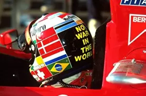 Formula One World Championship: Fifth place finisher Gerhard Berger Ferrari 412 T2 sported a different helmet design ├É
