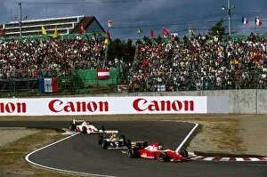 Japan Gallery: Formula One World Championship: Gerhard Berger Ferrari F93A leads Damon Hill Williams Renault FW15C