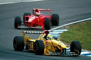 Formula One World Championship: Giancarlo Fisichella Jordan 197 leads Michael Schumacher Ferrari