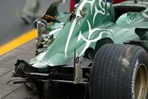 Images Dated 6th April 2003: Formula One World Championship: The heavily damaged car of Mark Webber Jaguar Cosworth R4