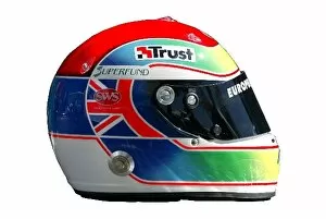 Images Dated 6th March 2003: Formula One World Championship: The helmet of Justin Wilson Minardi Cosworth