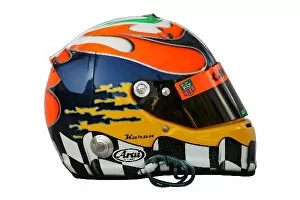 Bahrain Collection: Formula One World Championship: The helmet of Karun Chandhok Hispania Racing F1 Team