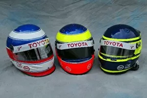 Formula One World Championship: The helmets of Olivier Panis Toyota, Ricardo Zonta Toyota Test Driver